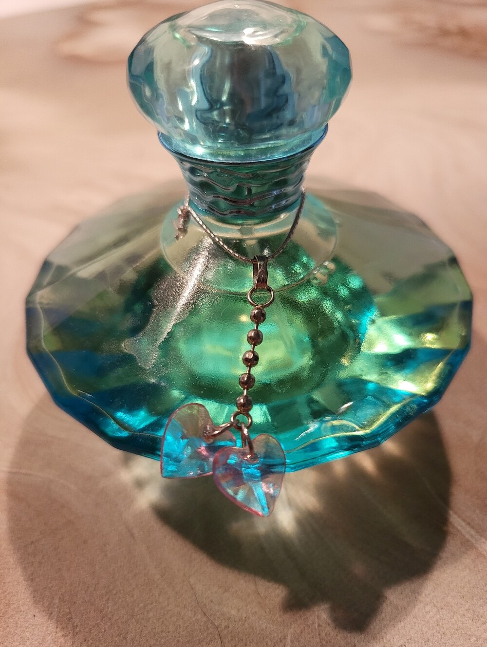 Blue Glass Heart Charm Bottle Necklace - Unbranded